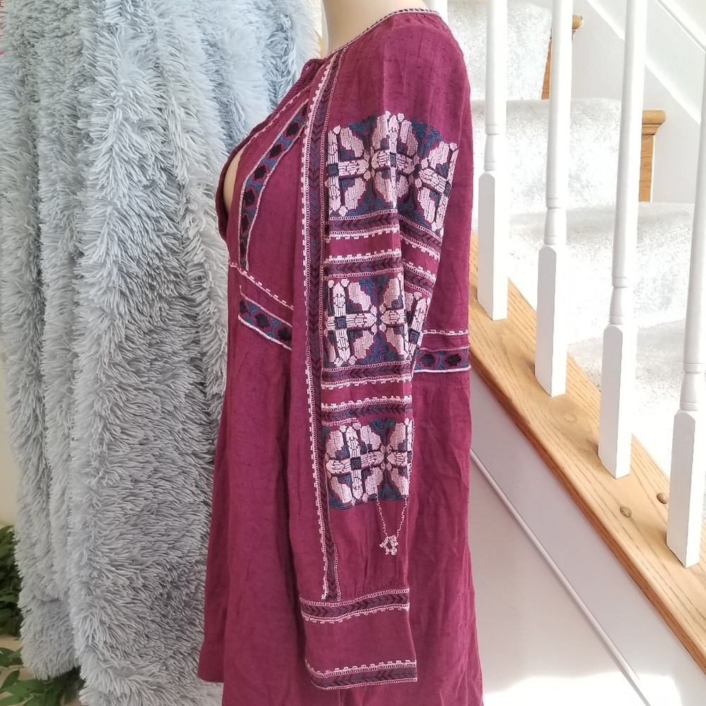 💚Free People All MyLife Embroidered Smocke Wine M - Picture 3 of 4